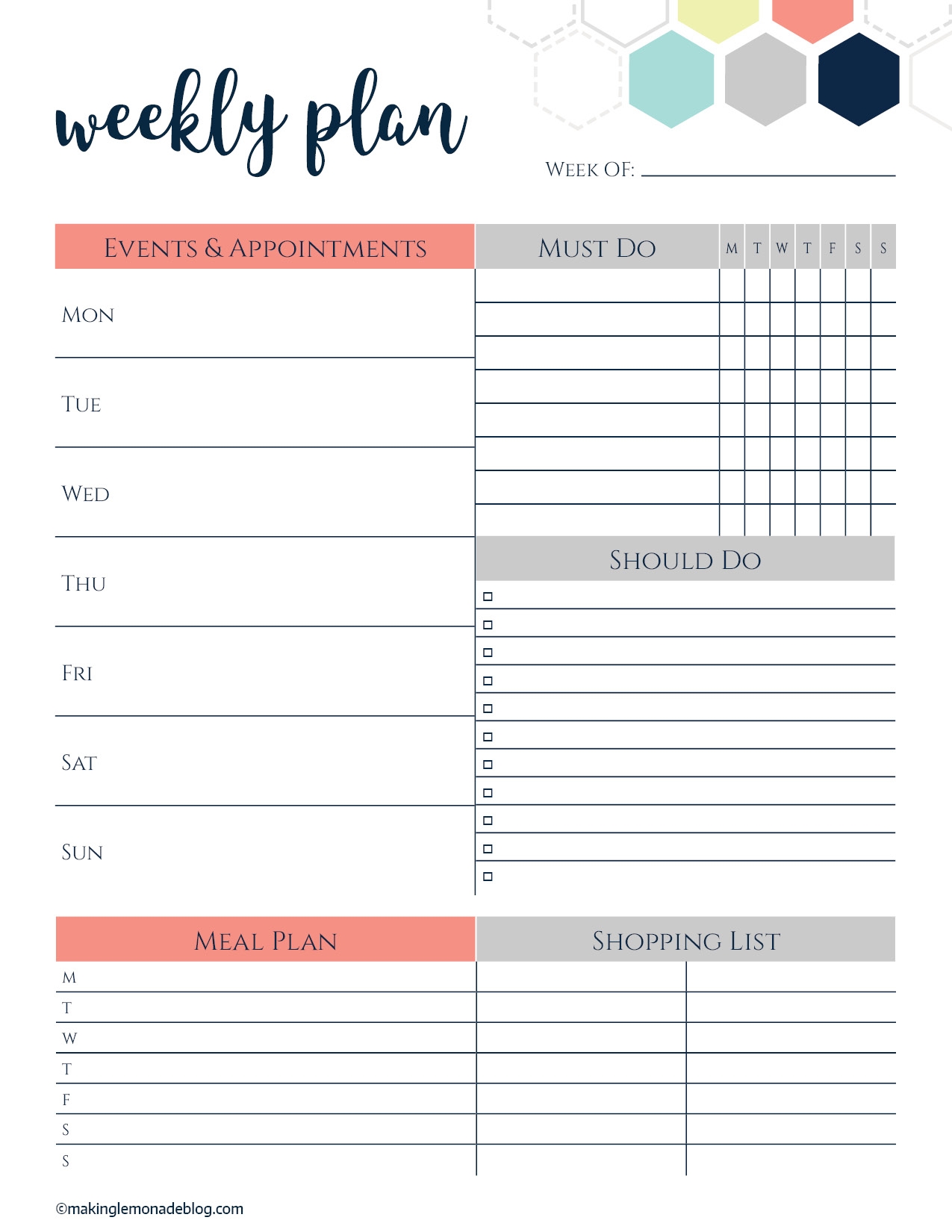 Free Printable Weekly Planner Worksheets Library