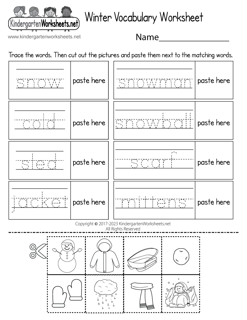 Free Printable Winter Vocabulary Words Worksheet