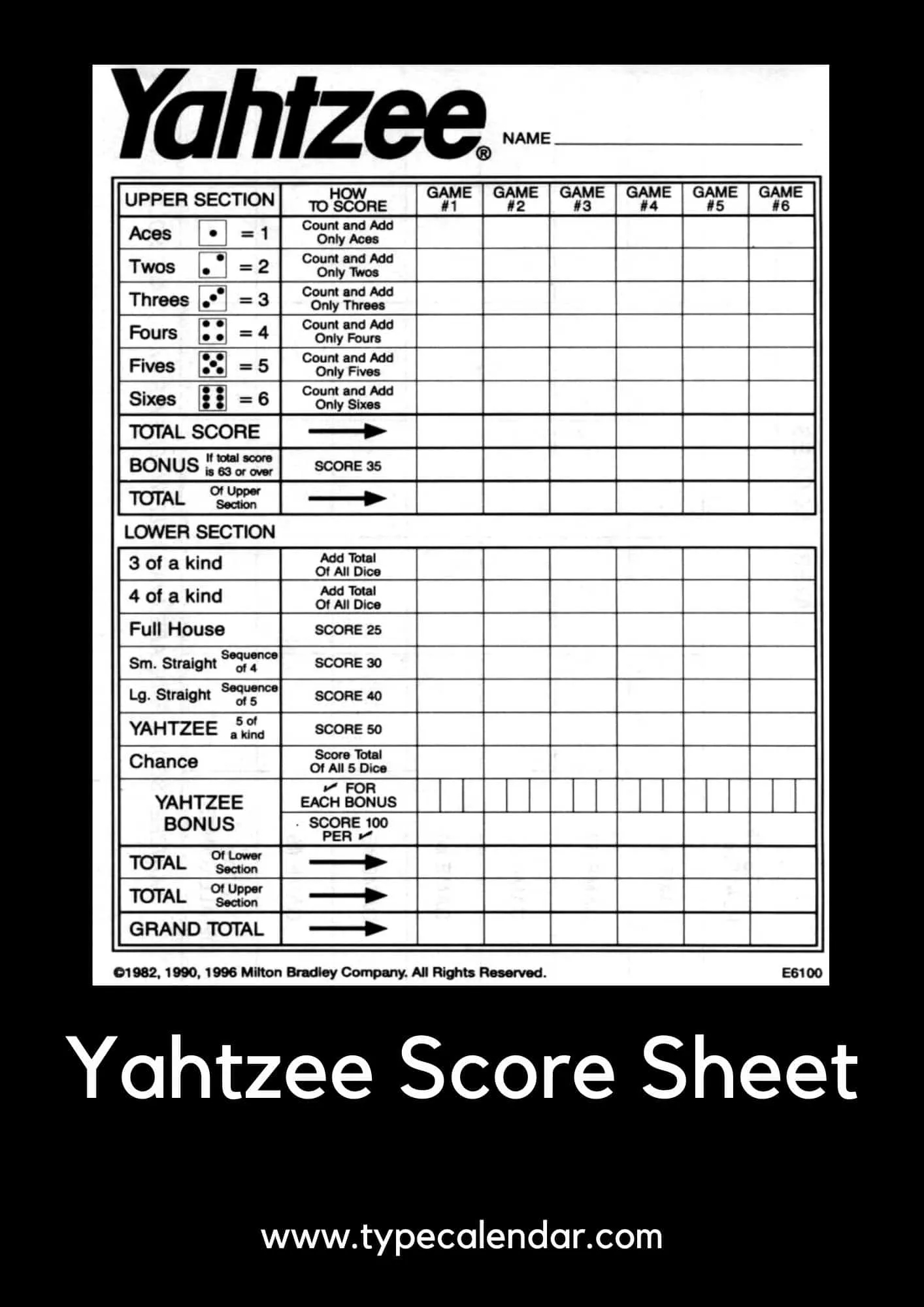 Printable Score Sheets For Yahtzee