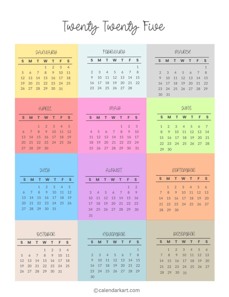 Free Printable Year At A Glance Calendar 2025 CalendarKart