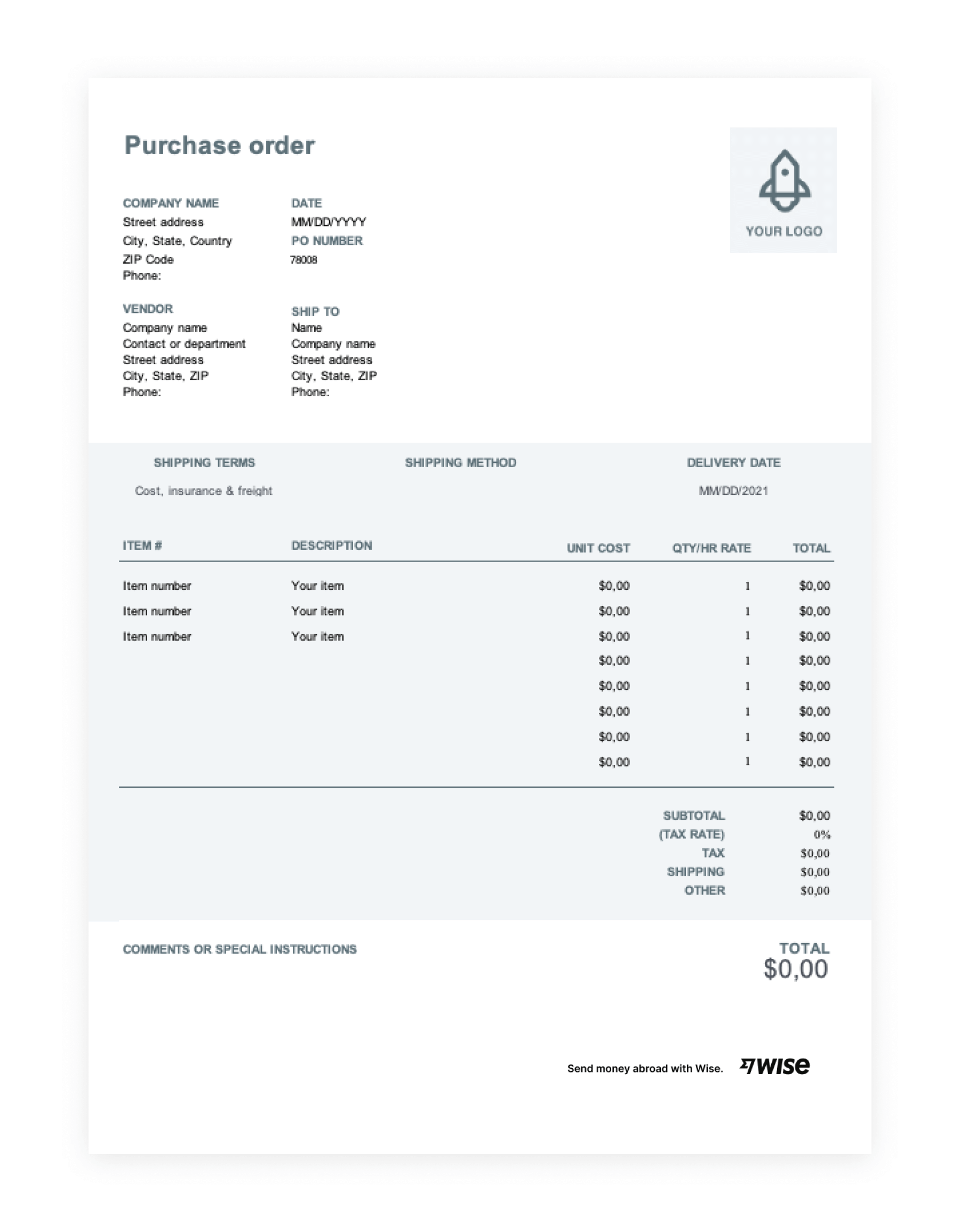 Free Purchase Order Template Download Wise