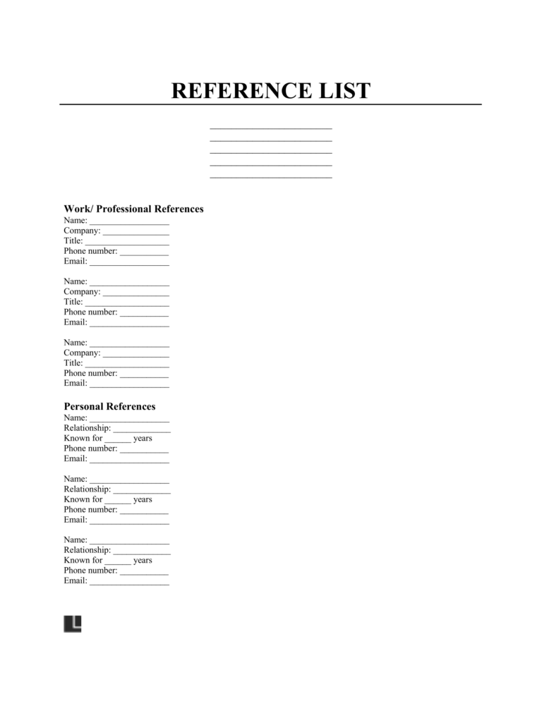Free Reference List Template PDF Word