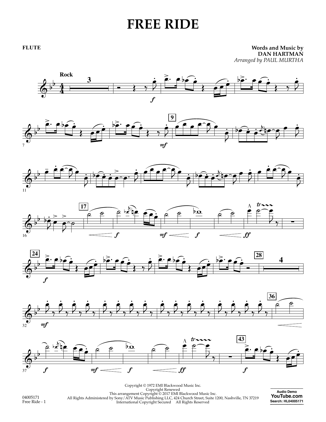 Free Ride Flute By Paul Murtha Sheet Music For Concert Band At Sheet Music Direct