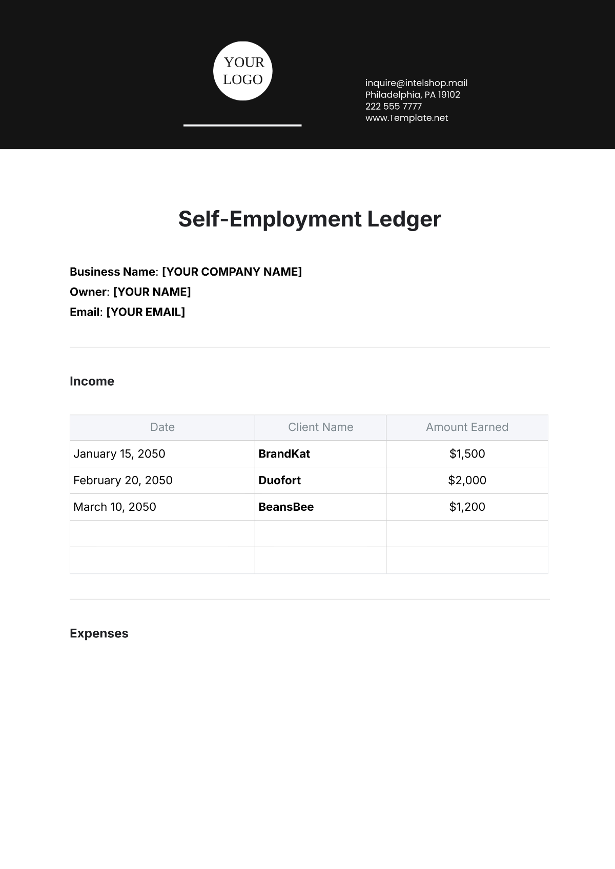 Free Self Employment Ledger Template To Edit Online