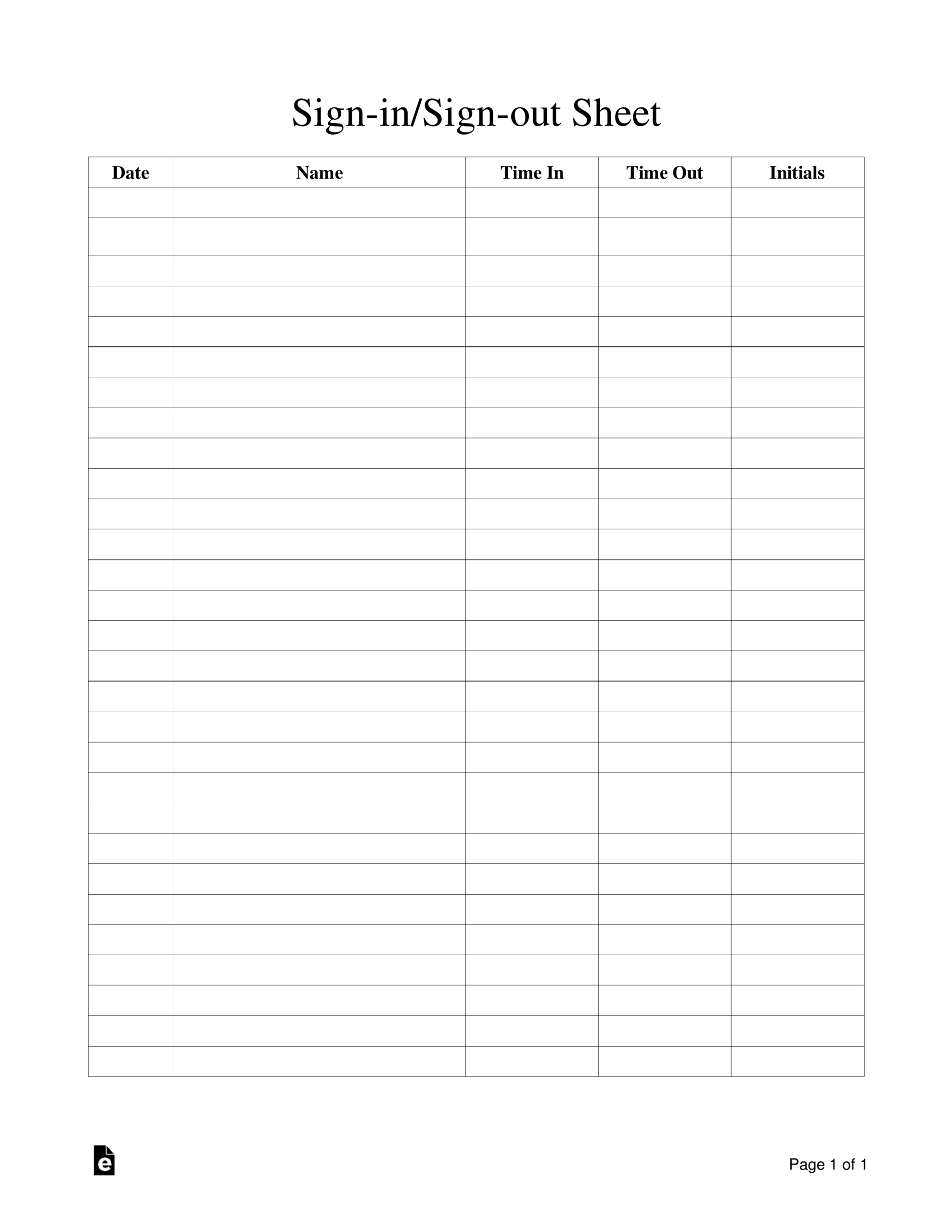 Free Sign in Sign out Sheet Template PDF Word EForms