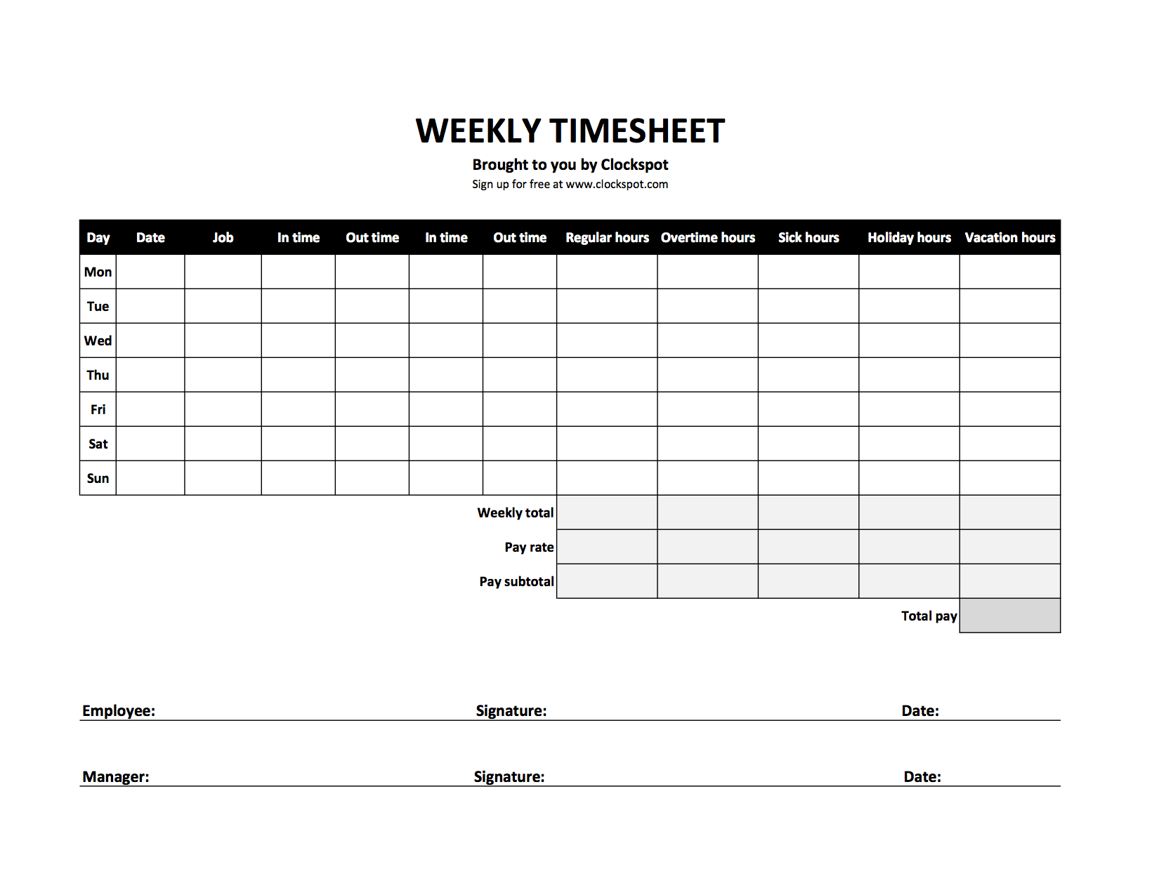 Free Time Tracking Spreadsheets Excel Timesheet Templates