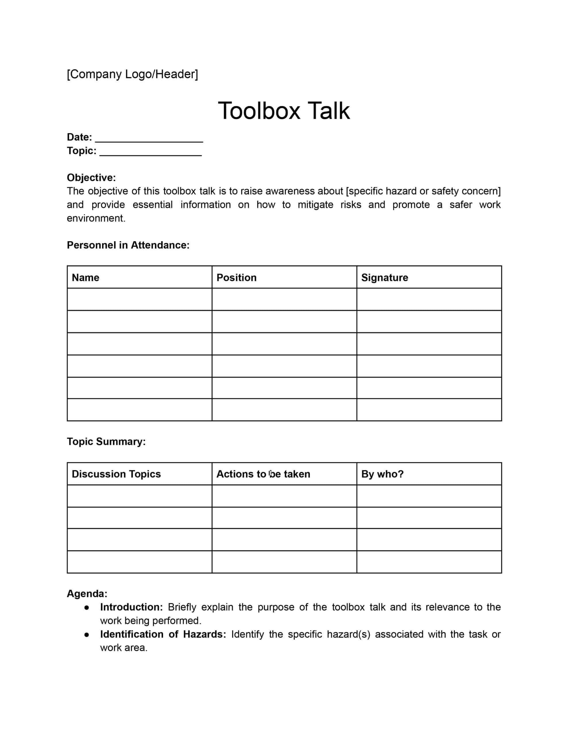Free Toolbox Talk Templates Download Print In PDF Office GDocs Free Toolbox Talk Templates Download Print In PDF Office GDocs