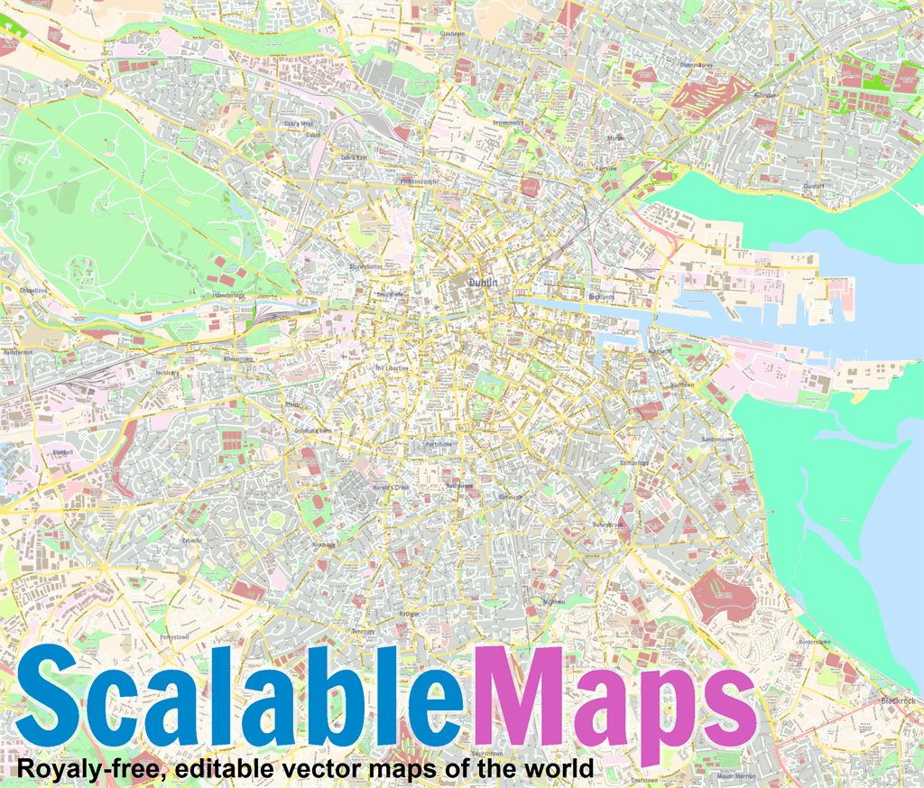 FREE Vector Map Of Dublin center colorful City Map Theme 