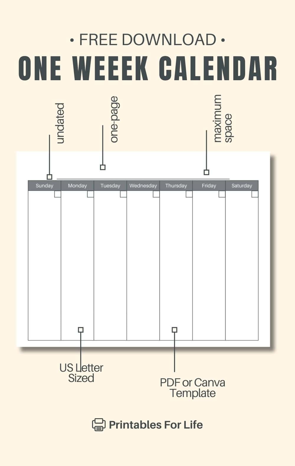Free Versatile 1 Week Blank Calendar Printable