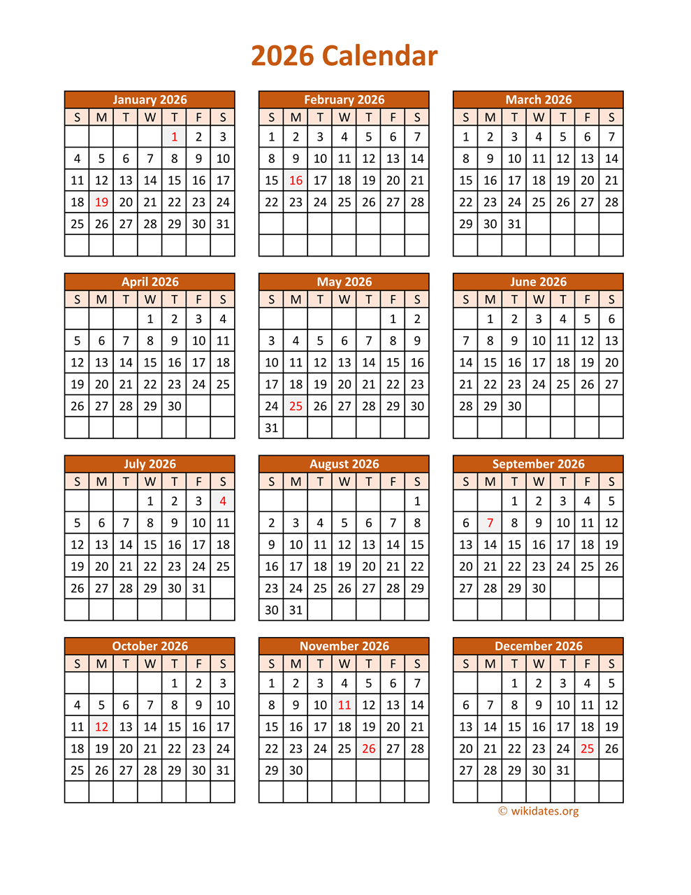 2026 Calendar Printable 1 Page 2026 Calendar Printable 1 Page