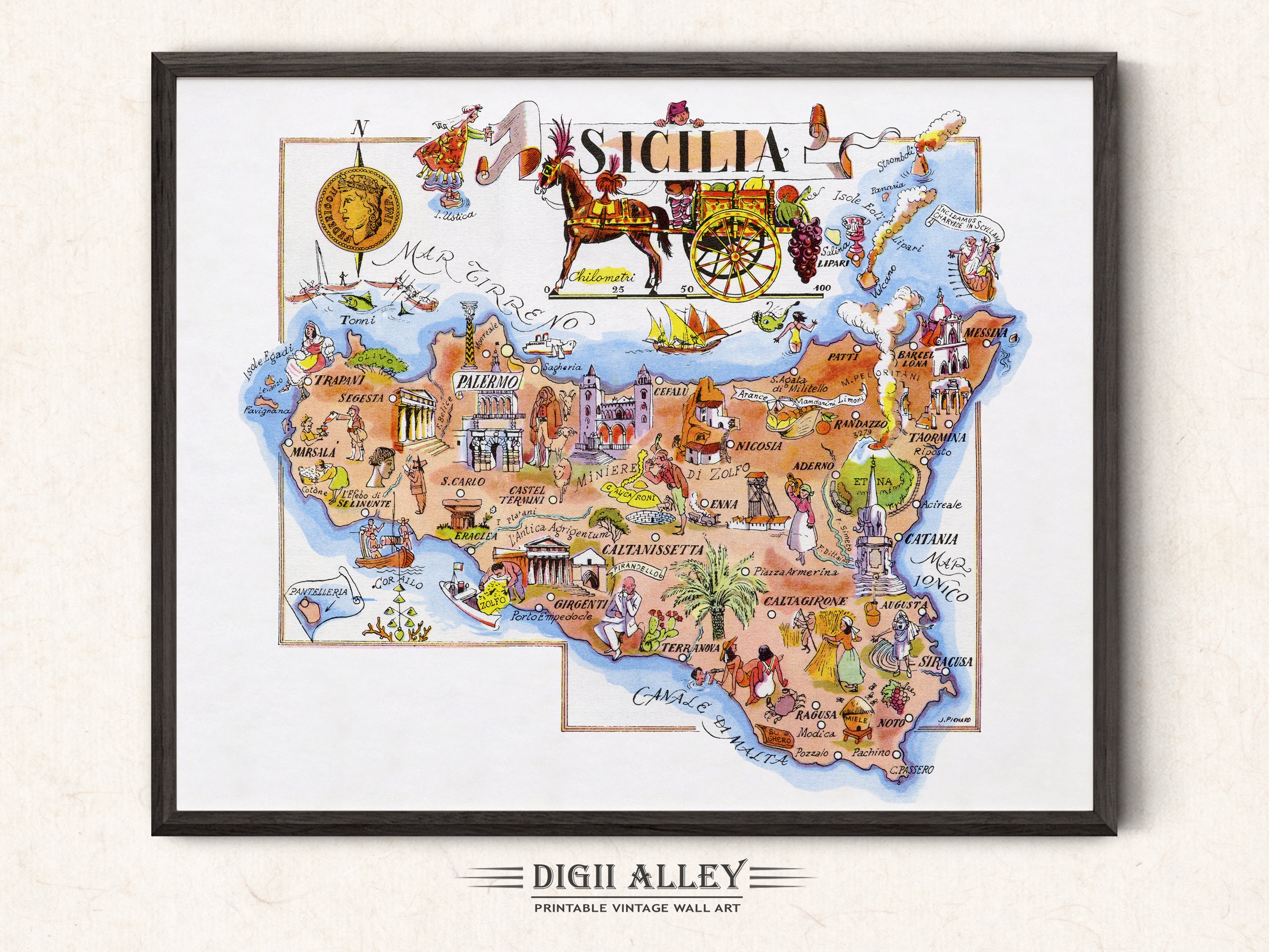 Fun Map Of Italy Sicily Sicilia Digital Download PRINTABLE 