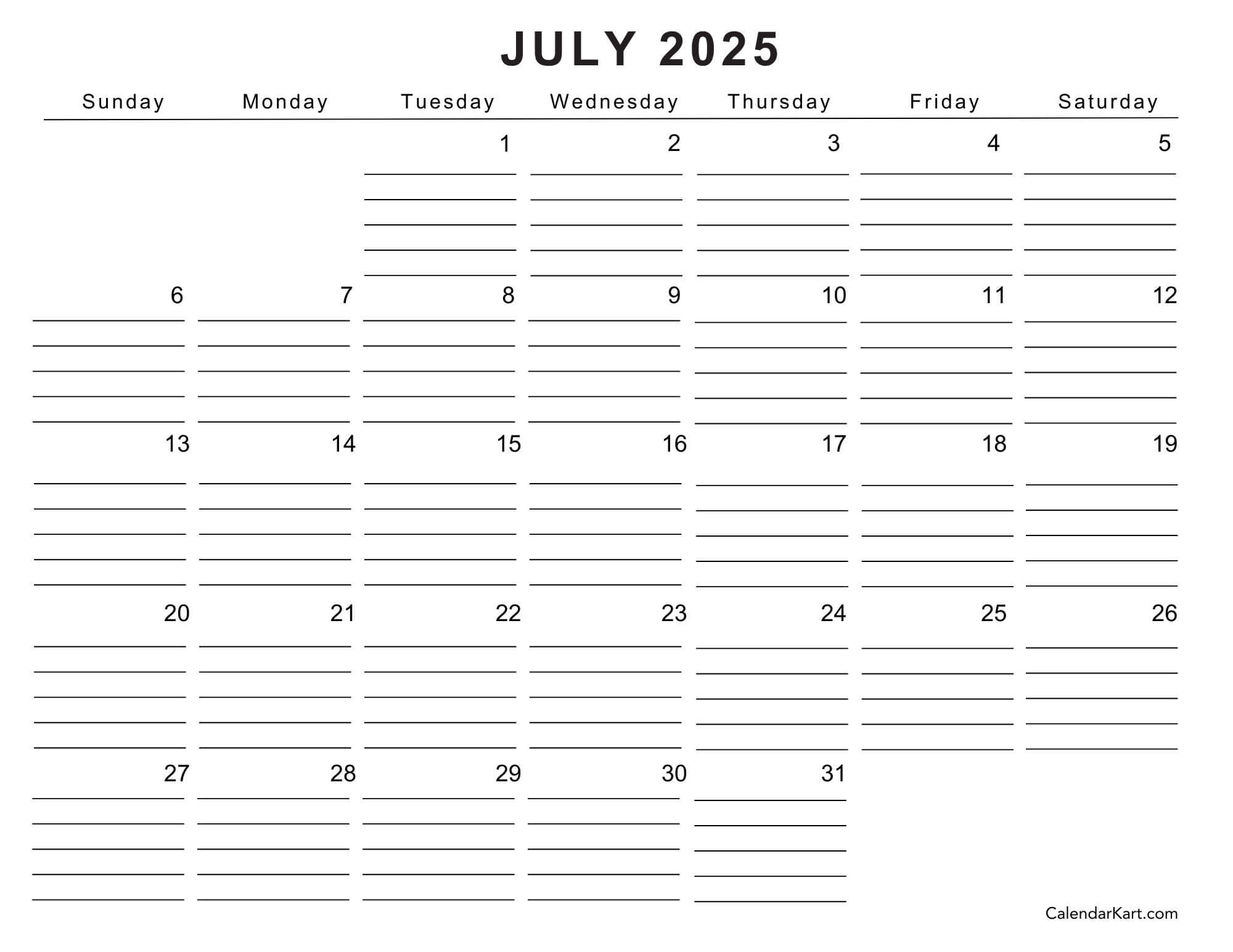Printable Calendar 2025 July