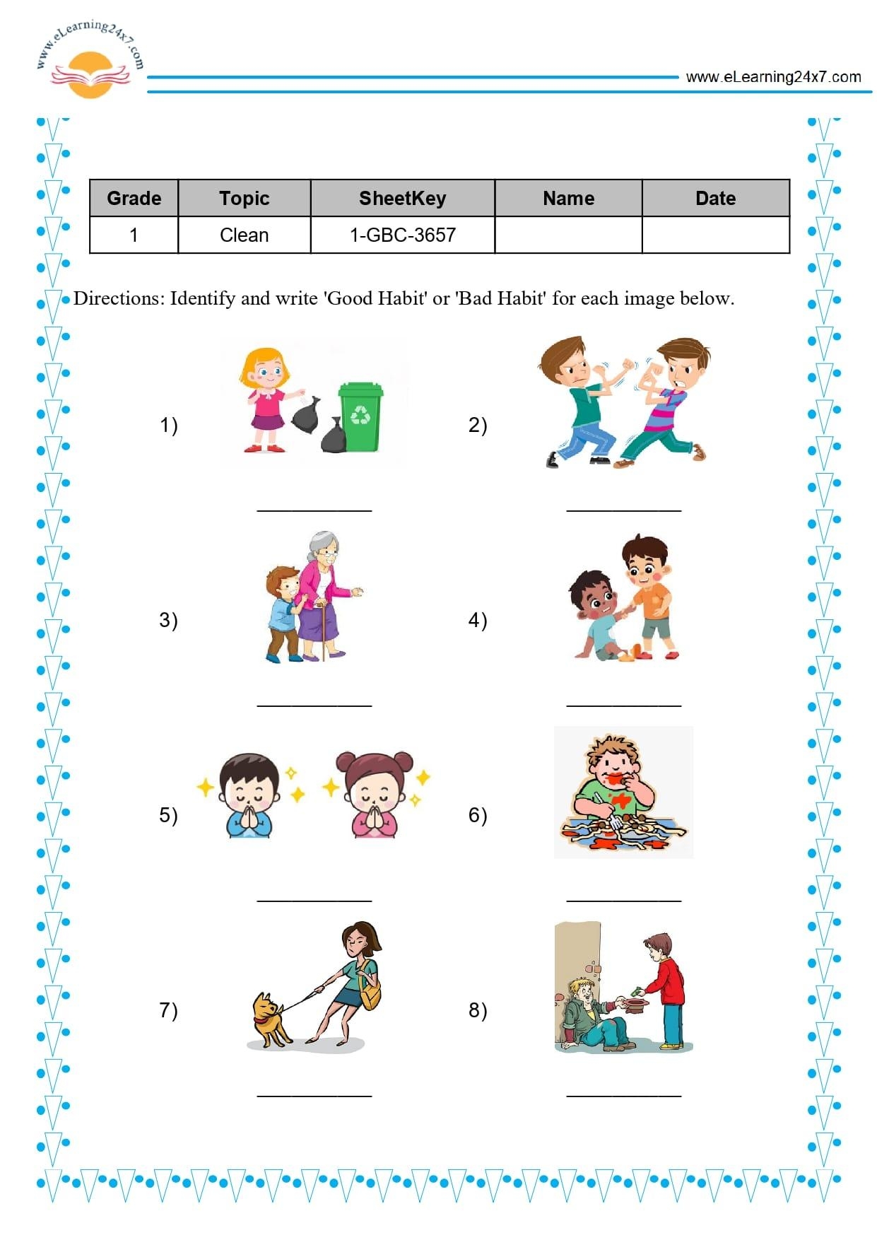Good Habits Worksheets For Grade 1 Www eLearning24x7