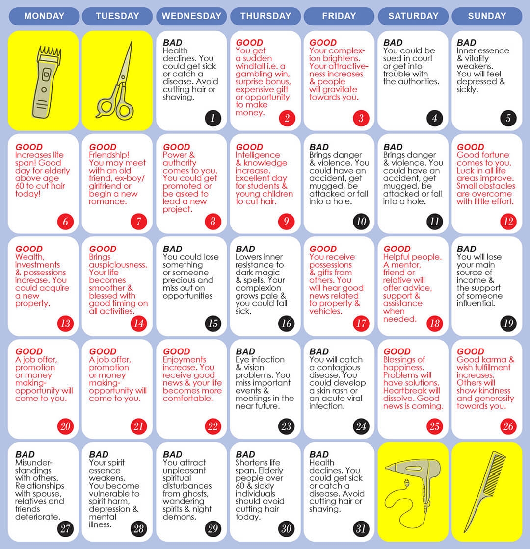 Good U0026 Bad Days To Cut Hair For January 2025 WOFS