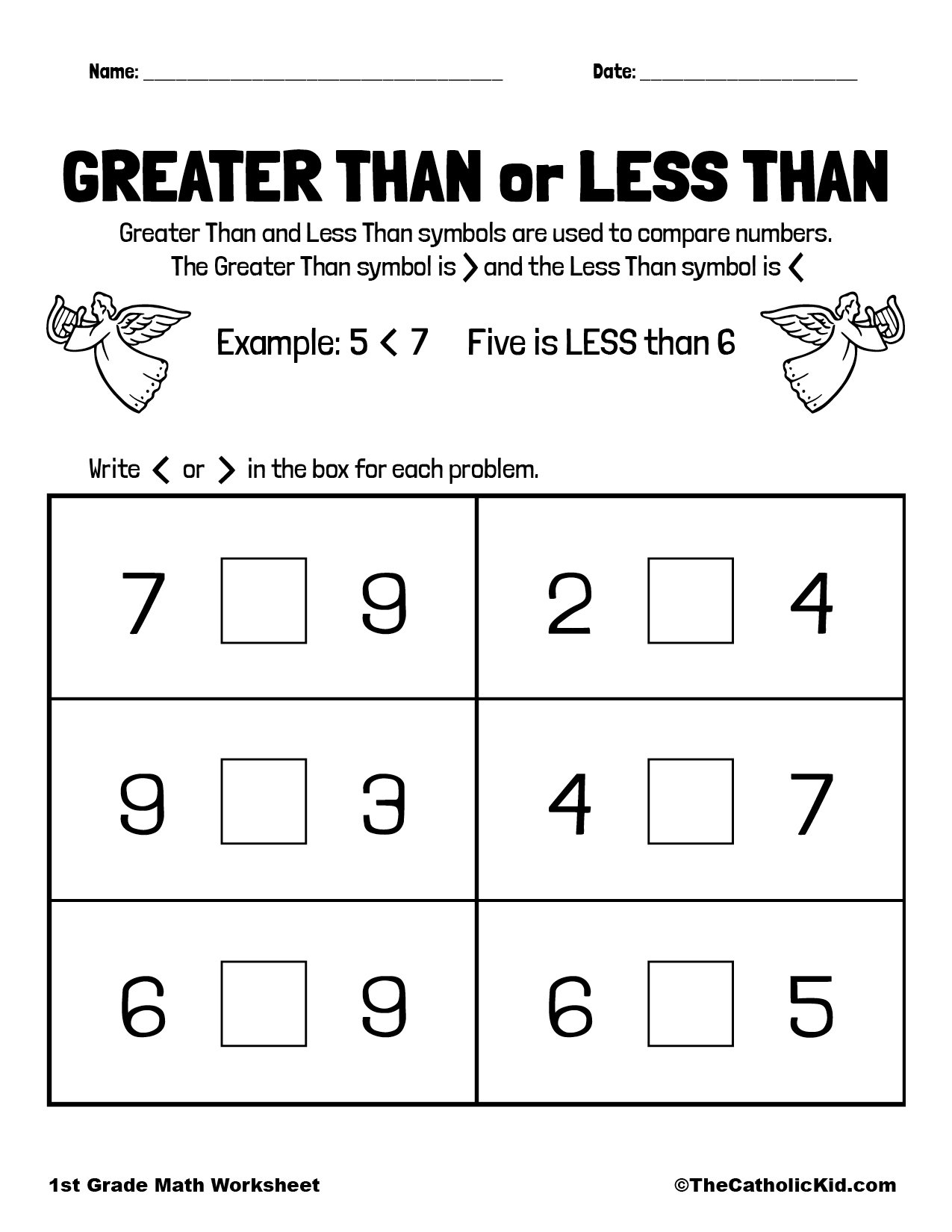 Great Than Or Less Than 1st Grade Math Worksheet Catholic