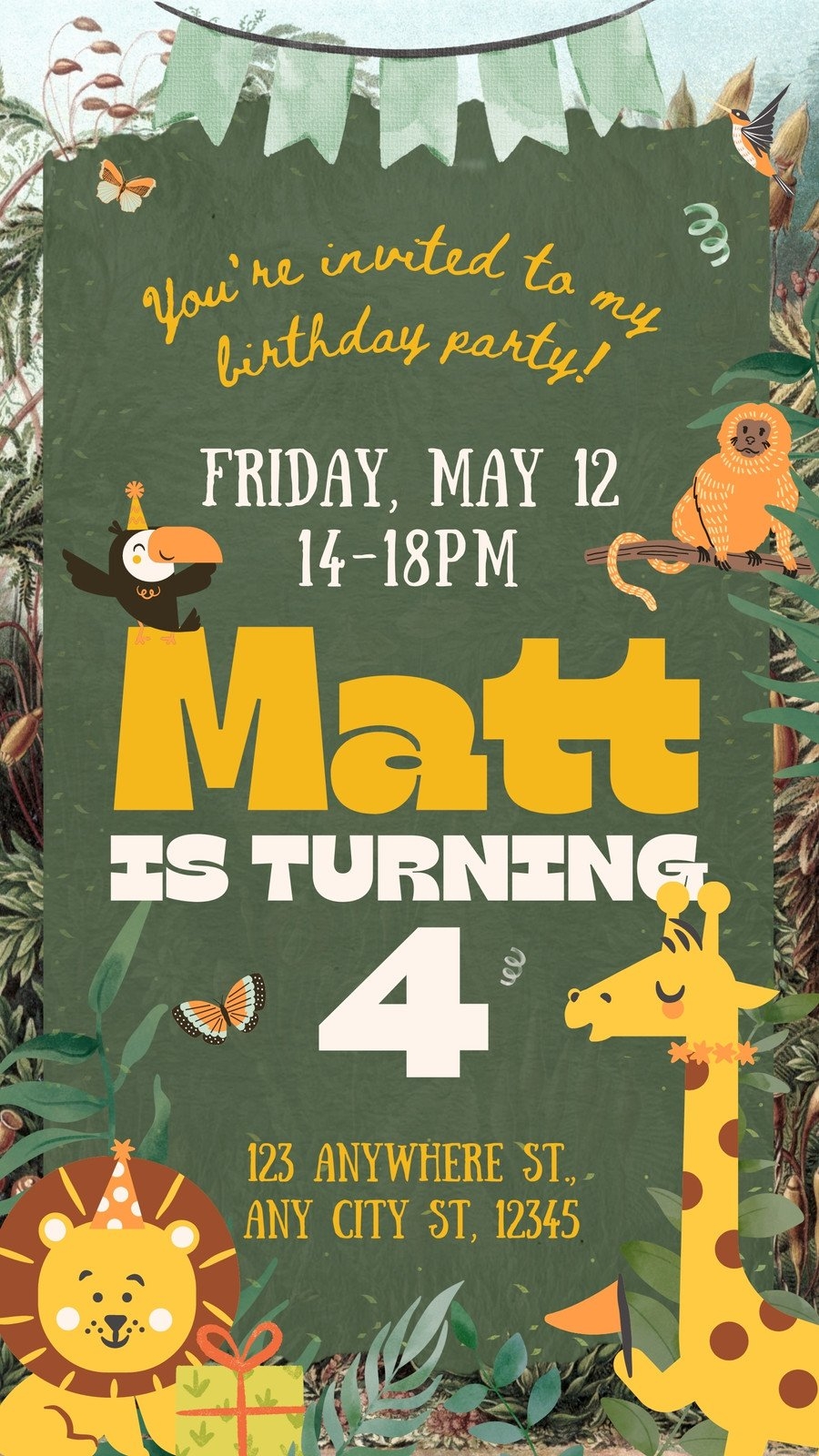 Green And Yellow Wild Birthday Party Invitation Video