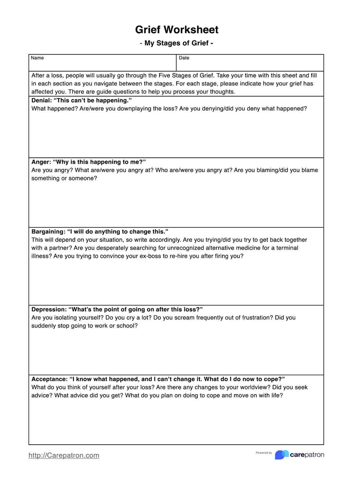 Grief Worksheets U0026 Example Free PDF Download