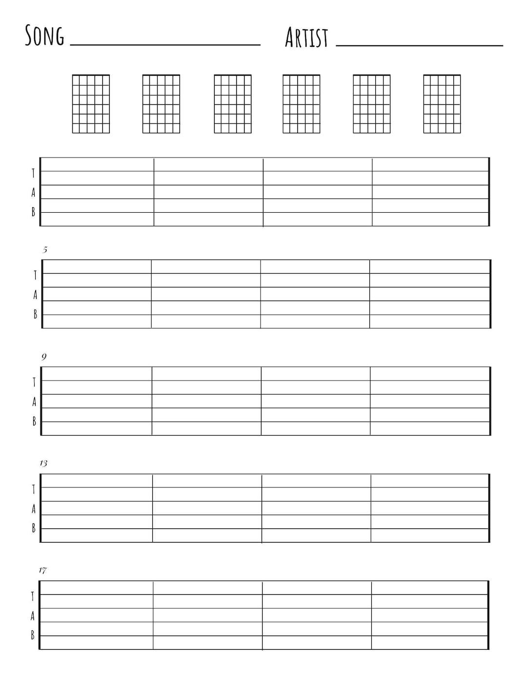 Guitar Blank Tabs Chords Chart instant Download Blank Sheet Music Guitar Chord Chart Tablature Minimalist Notes New Years Resolution Etsy Sweden