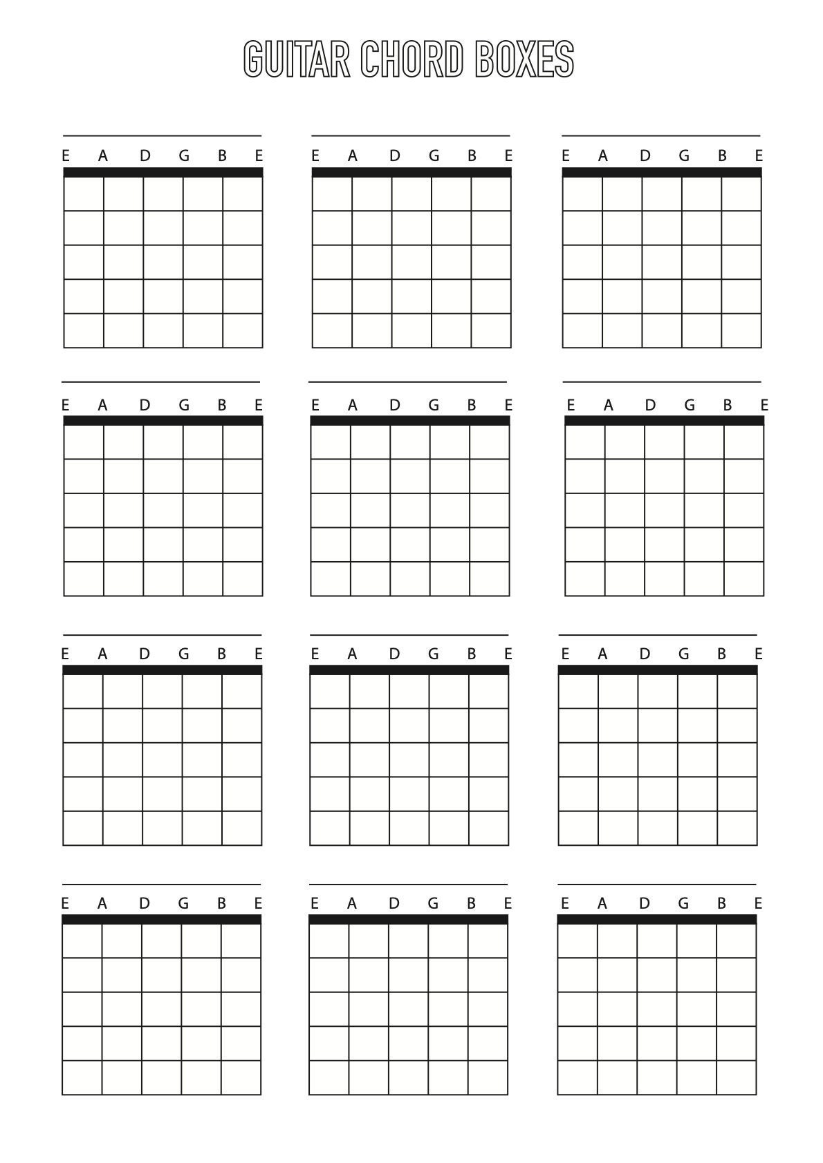 Guitar Chord Box Sheet Downloadable Template A4 Blank 6 String Etsy UK