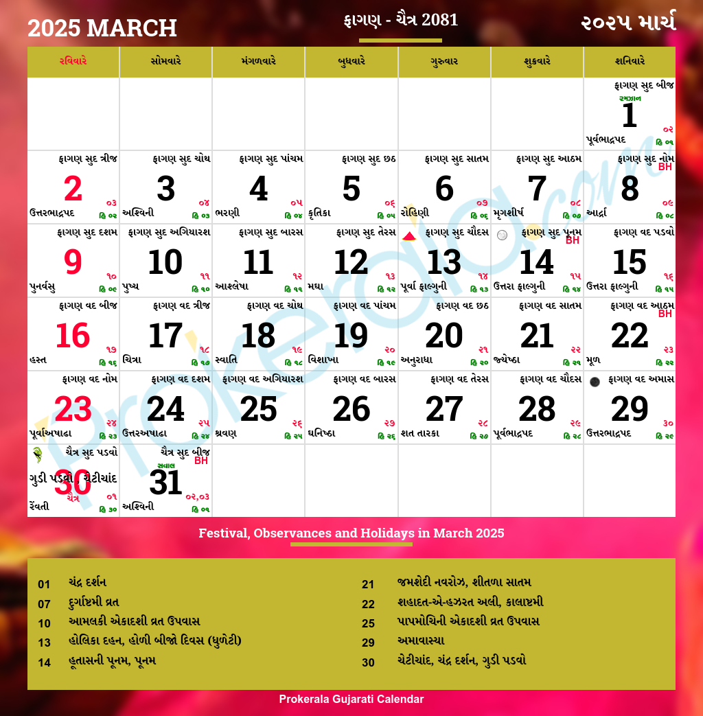 Gujarati Calendar 2025 Gujarat Festivals Gujarat Holidays 2025