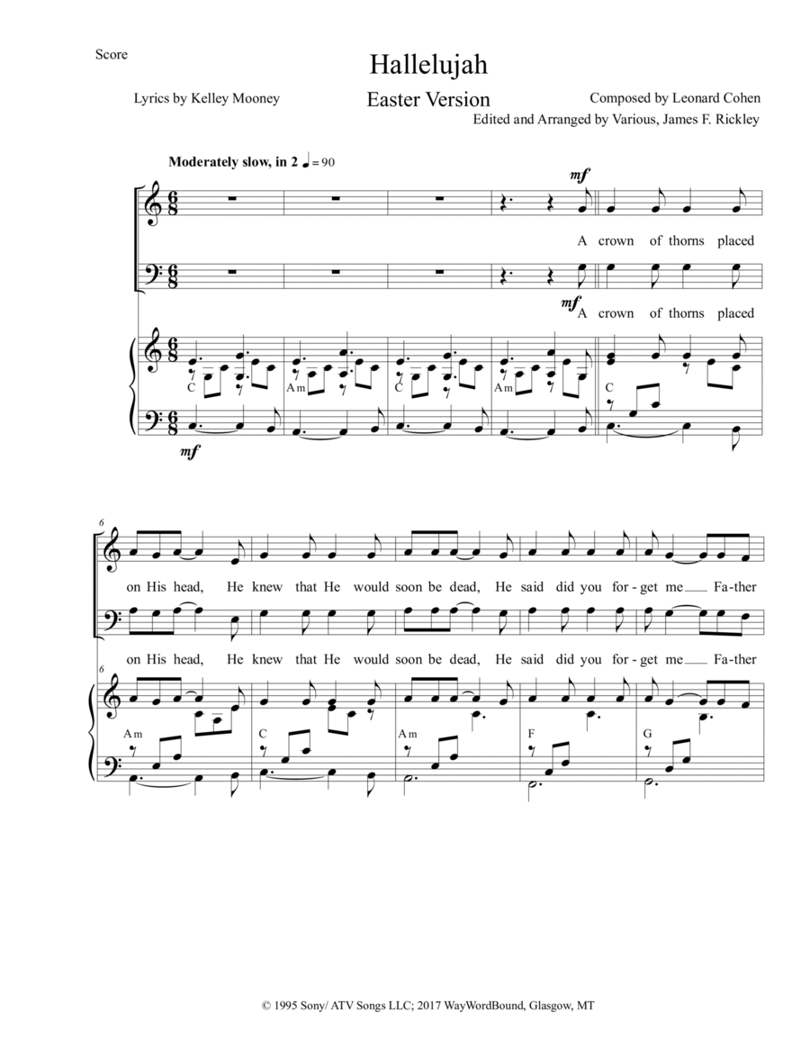 Hallelujah arr James F Rickley By Lee DeWyze Sheet Music For Piano Vocal At Sheet Music Direct