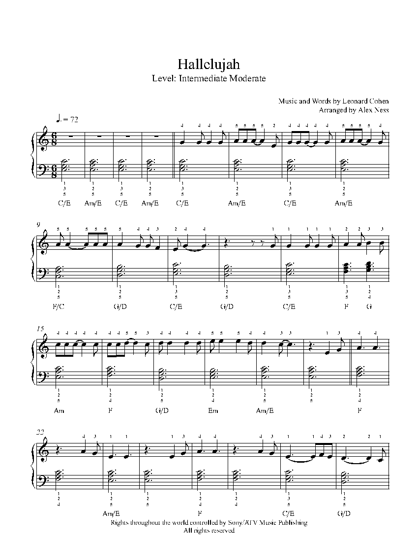 Hallelujah Piano Sheet Music Free Printable