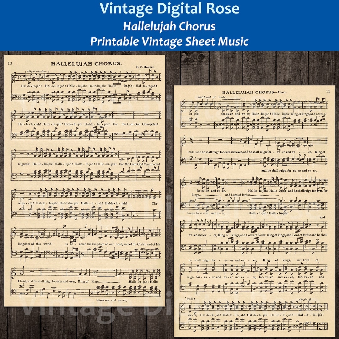 Hallelujah Chorus G F Handel s Messiah Printable Vintage Hymn Sheet Music Etsy UK