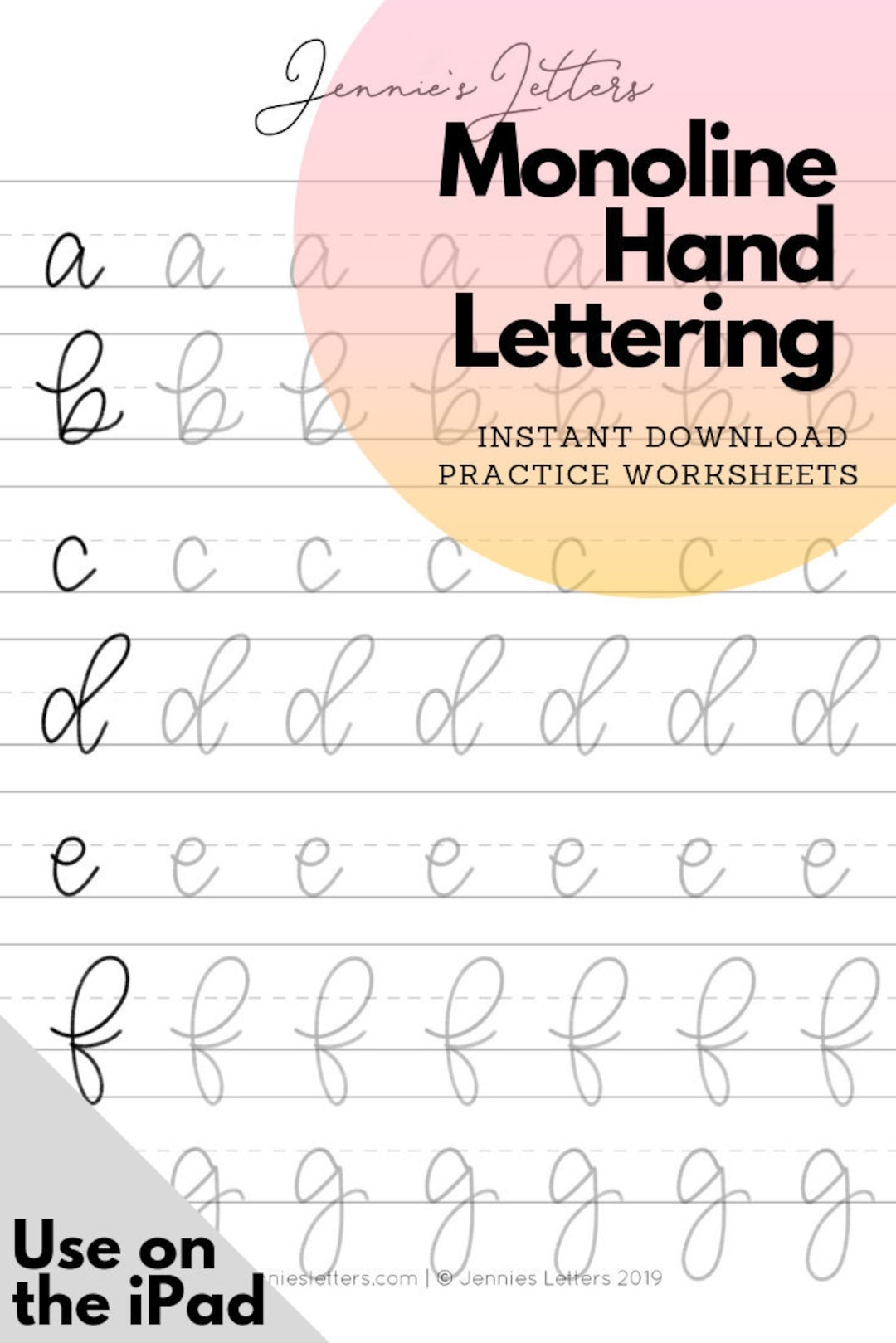 Hand Lettering Practice Worksheets Monoline Lowercase Alphabet Traceable And Reusable Etsy