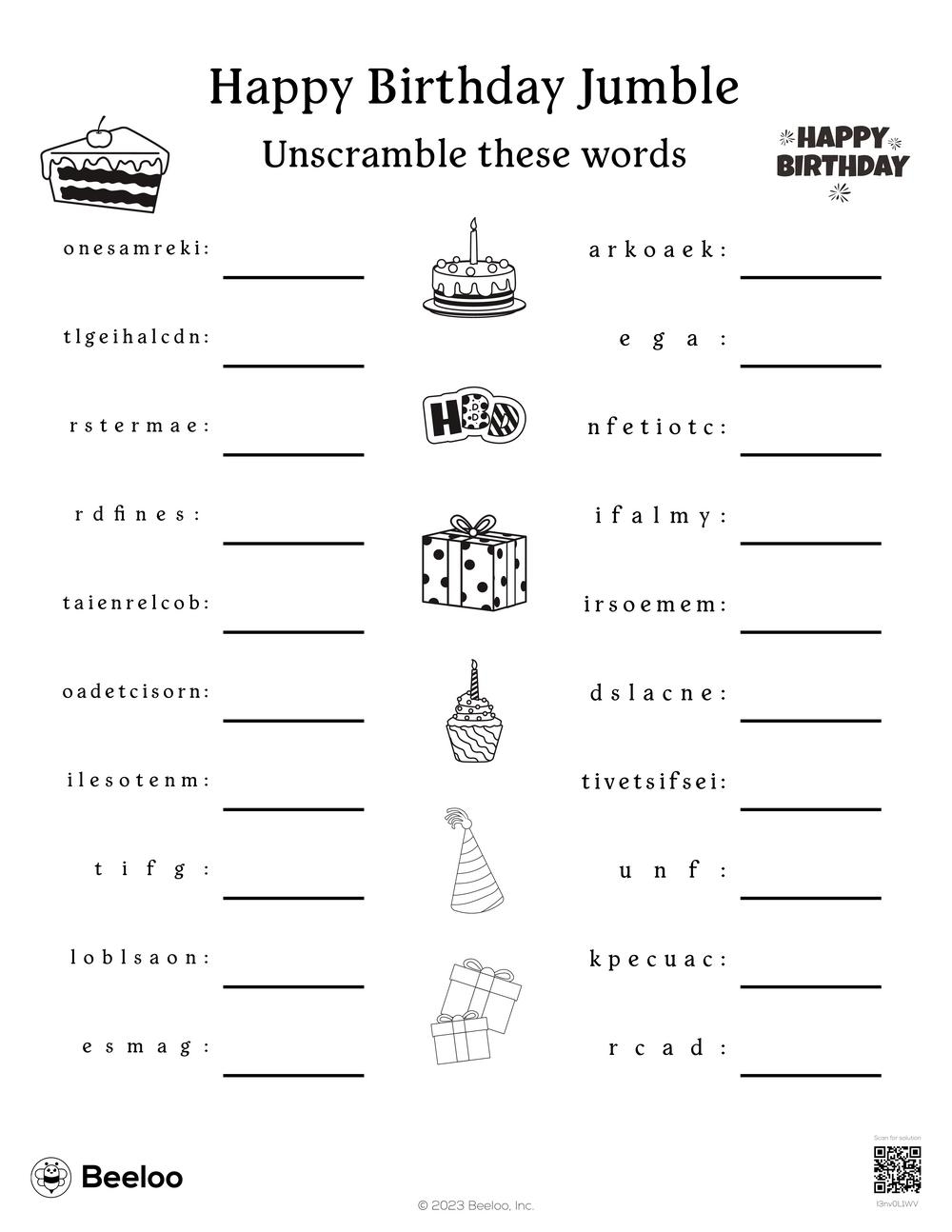 Happy Birthday Jumble Beeloo Printable Crafts And Activities For 