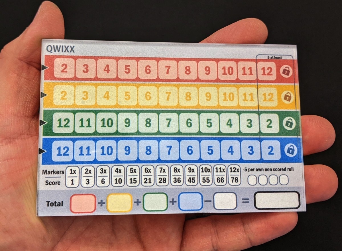 Hard Acrylic Qwixx Score Sheet Plaque Dry Erase Reusable 
