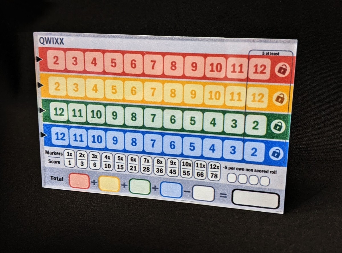 Hard Acrylic Qwixx Score Sheet Plaque Dry Erase Reusable