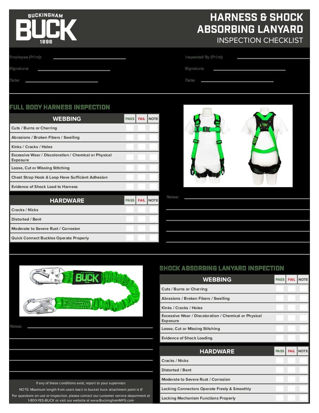 Harness And Lanyard Inspection Checklist Buckingham Manufacturing