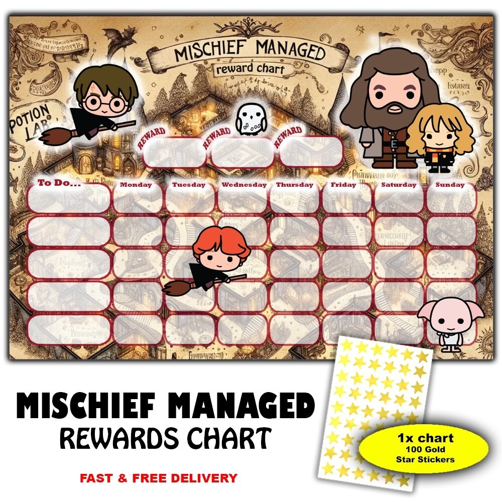 Harry Potter Mischief Managed Behaviour Reward Chart 100 Gold Star Stickers EBay