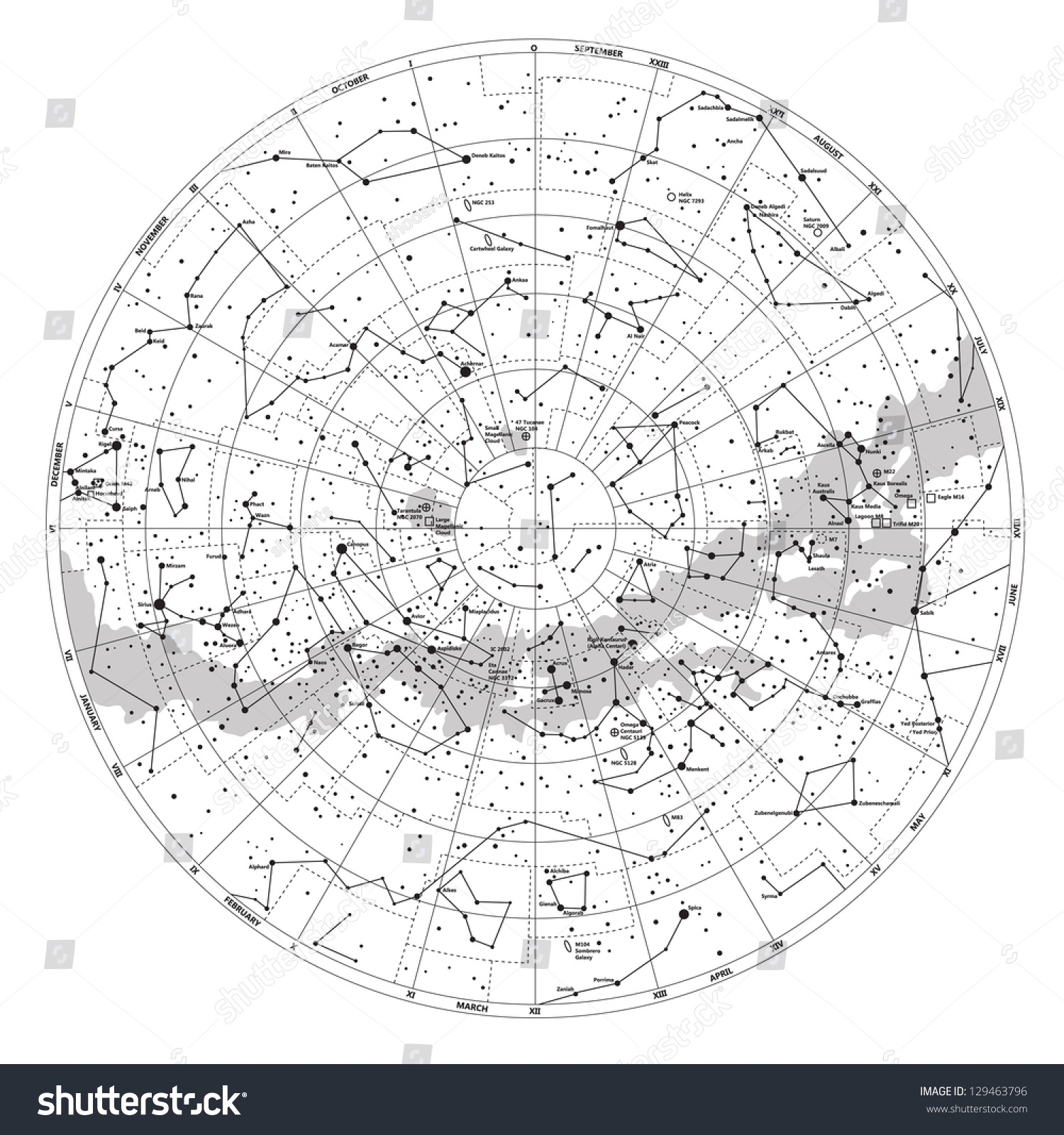 High Detailed Sky Map Southern Hemisphere Stock Vector Royalty 