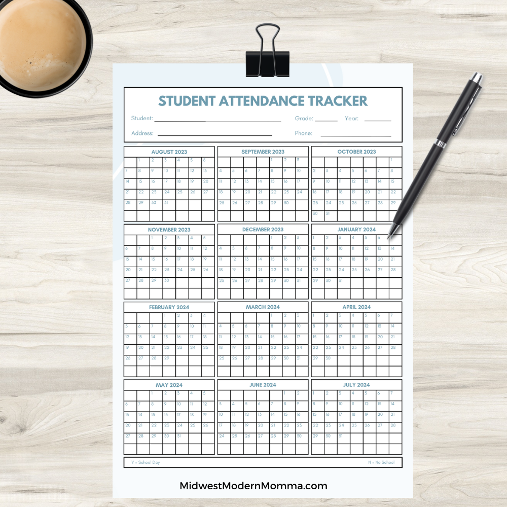 Homeschool Attendance Tracker Midwest Modern Momma