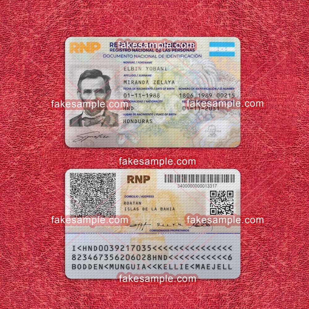 Honduras National ID Card Fake Template Download Fake Fakesample
