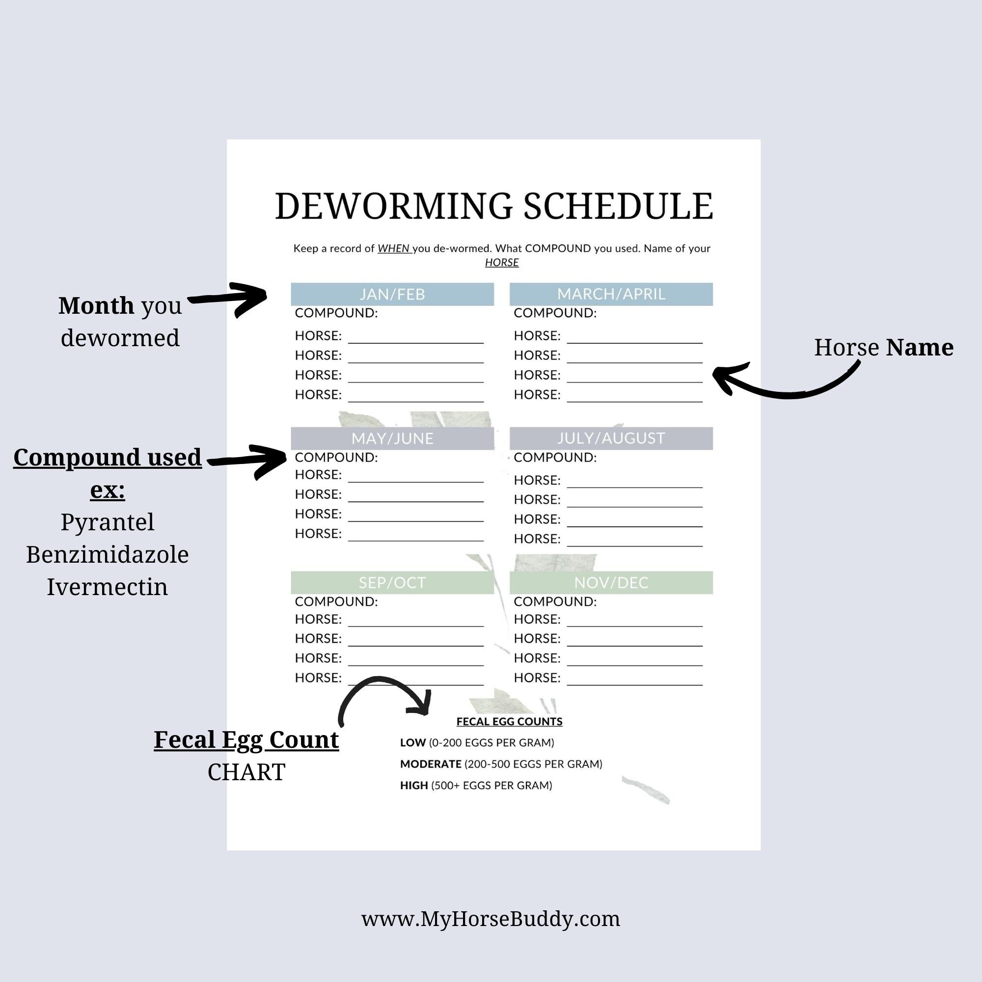 Horse Deworming Schedule Printable Horse Deworming Schedule Digital Download Get Yours Today Etsy