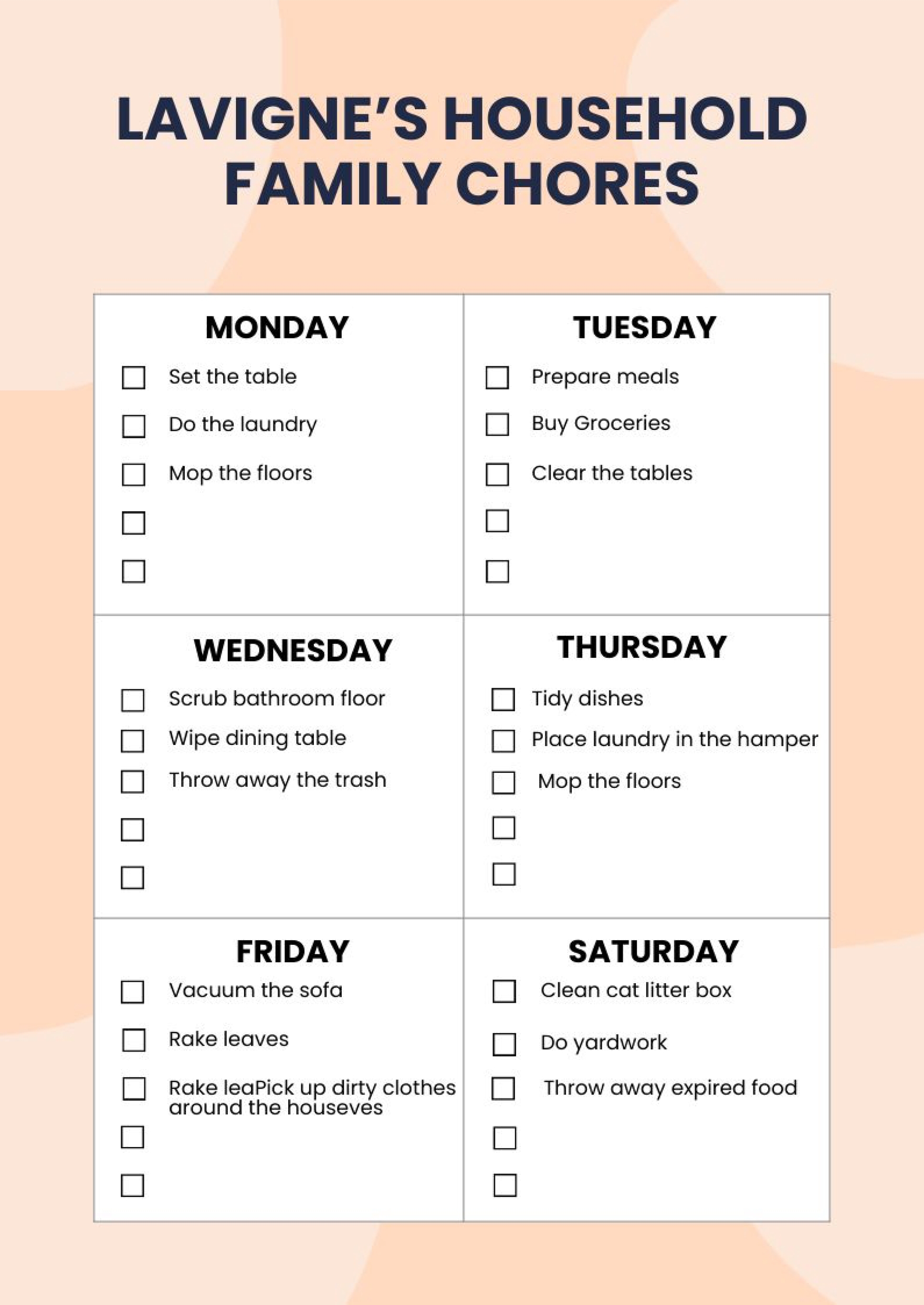 Printable House Chore Chart For Adults
