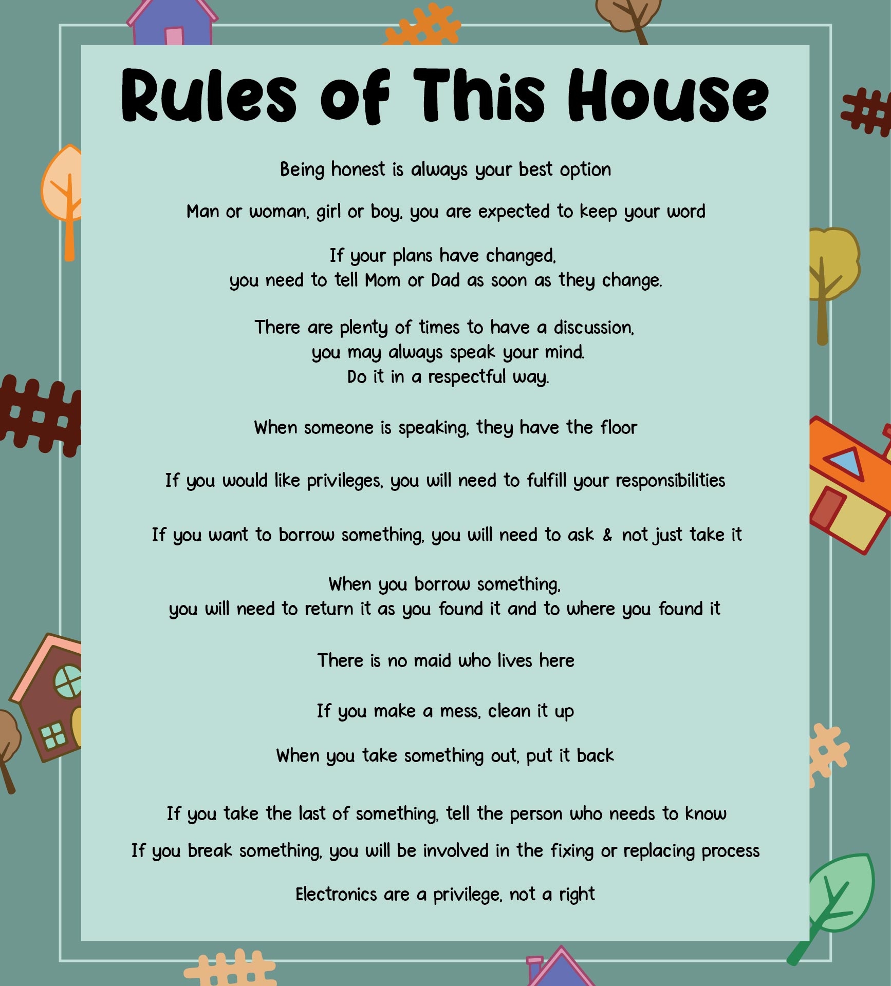 Household Rules 10 Free PDF Printables Printablee