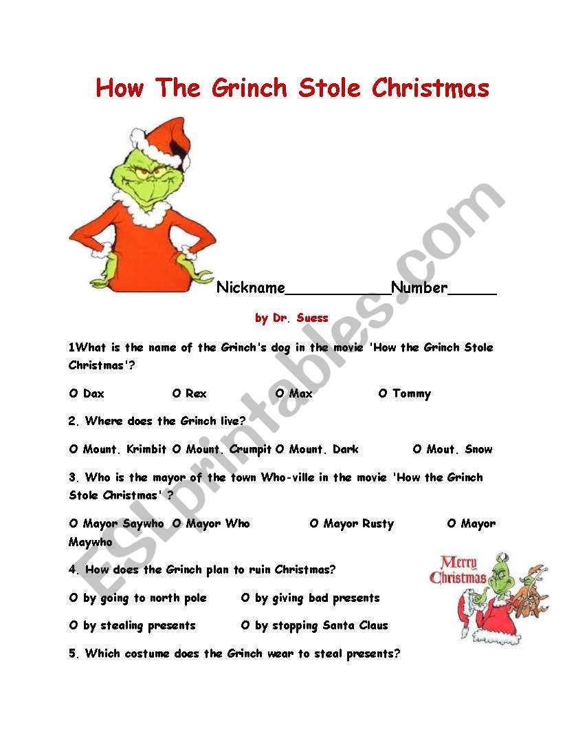 Grinch Printable Worksheets
