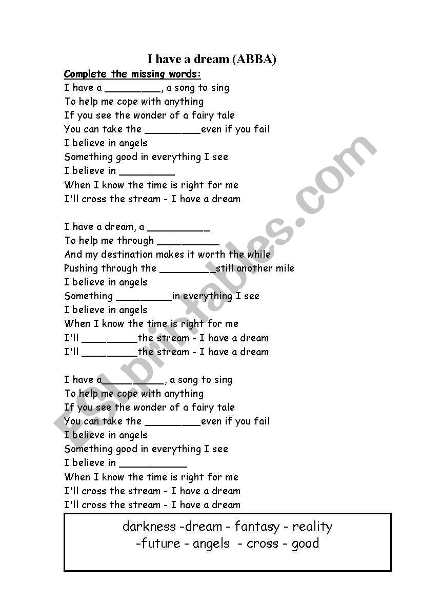 I Have A Dream ESL Worksheet By Ndosh