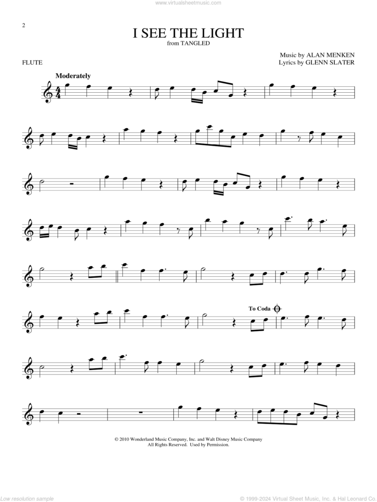 I See The Light from Tangled Sheet Music For Flute Solo PDF 