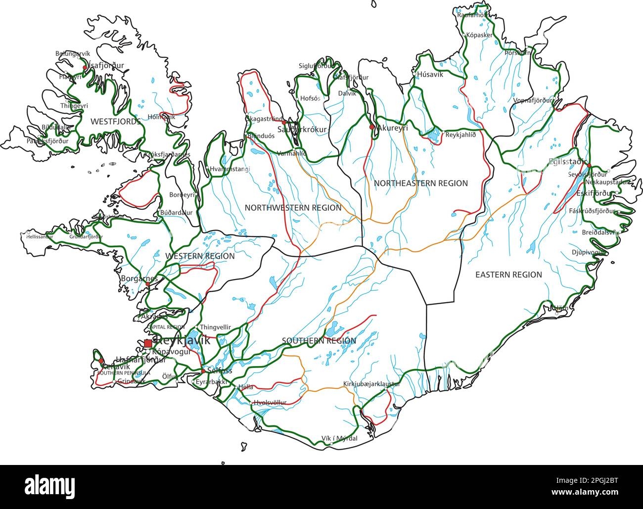 Iceland Road And Highway Map Vector Illustration Stock Vector Image Art Alamy