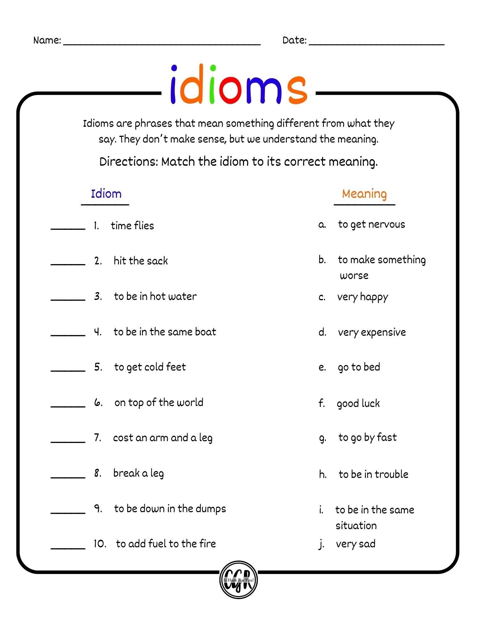 Idioms Worksheet Etsy