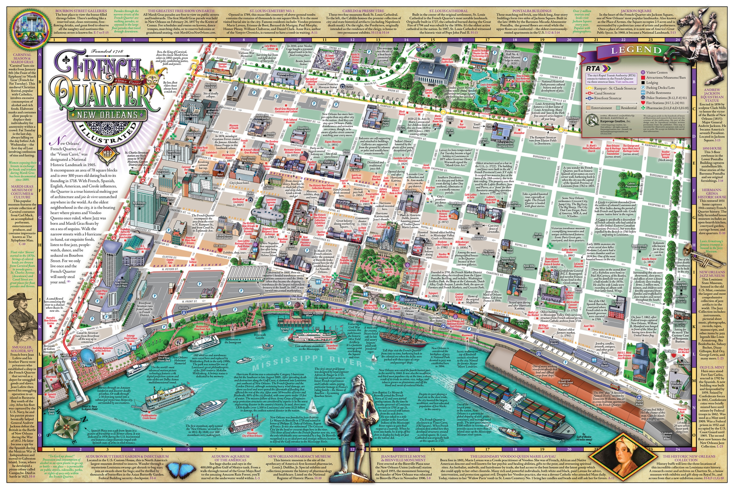 Illustrated French Quarter Map NOLA Karpovage Creative