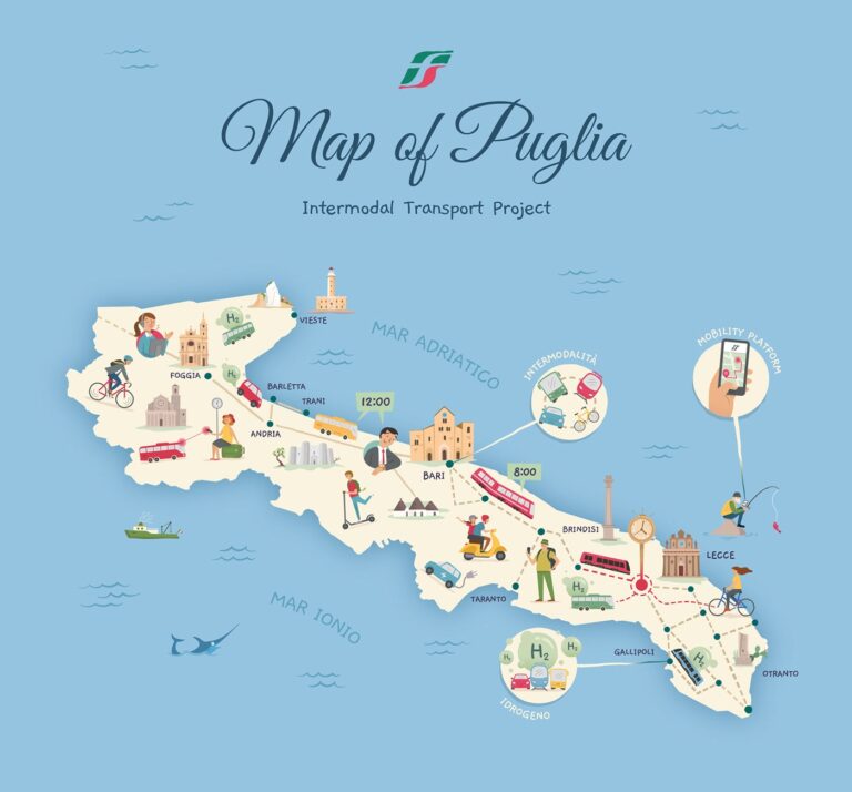 Illustrated Map Of Puglia Intermodal Transport Behance