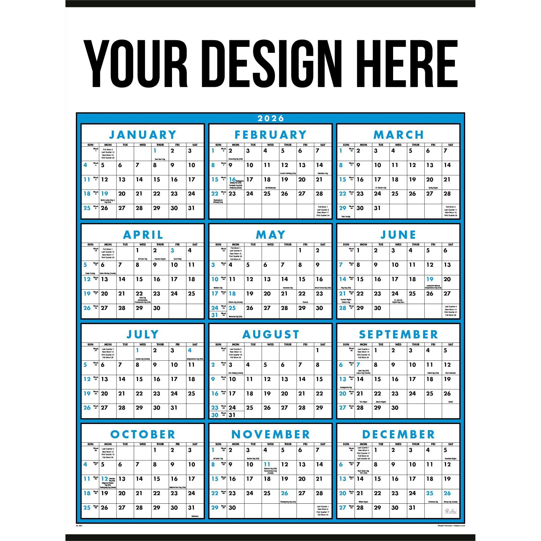 Imprinted Span A Year Non Laminated Calendars 2026 