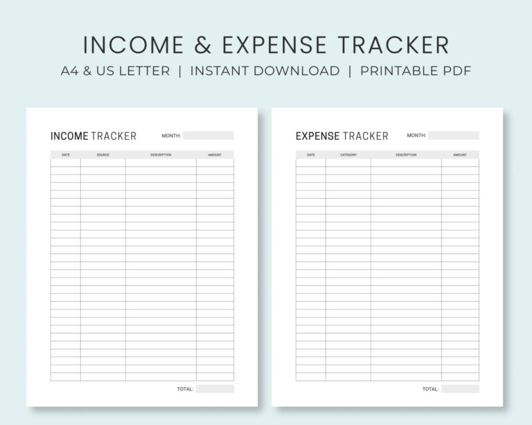 Income Expense Tracker Printable Money Tracker Business Financial Planning A4 US Letter Instant Download Etsy