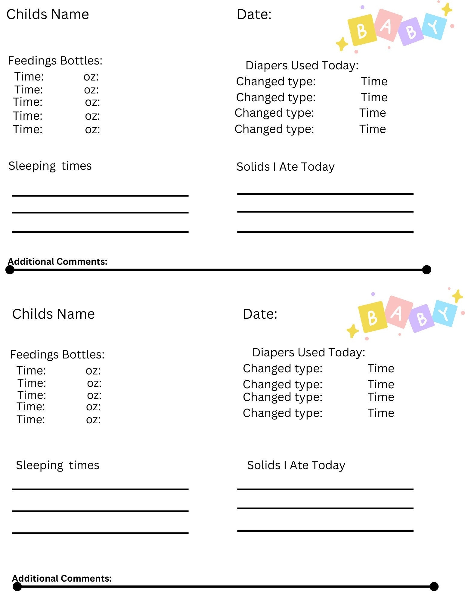 Free Printable Infant Daily Sheets Free Printable Infant Daily Sheets