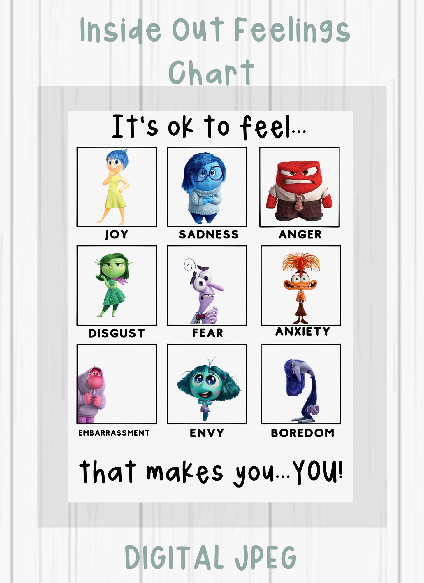 Inside Out Feelings Chart Digital Download Emotional Awareness Printable